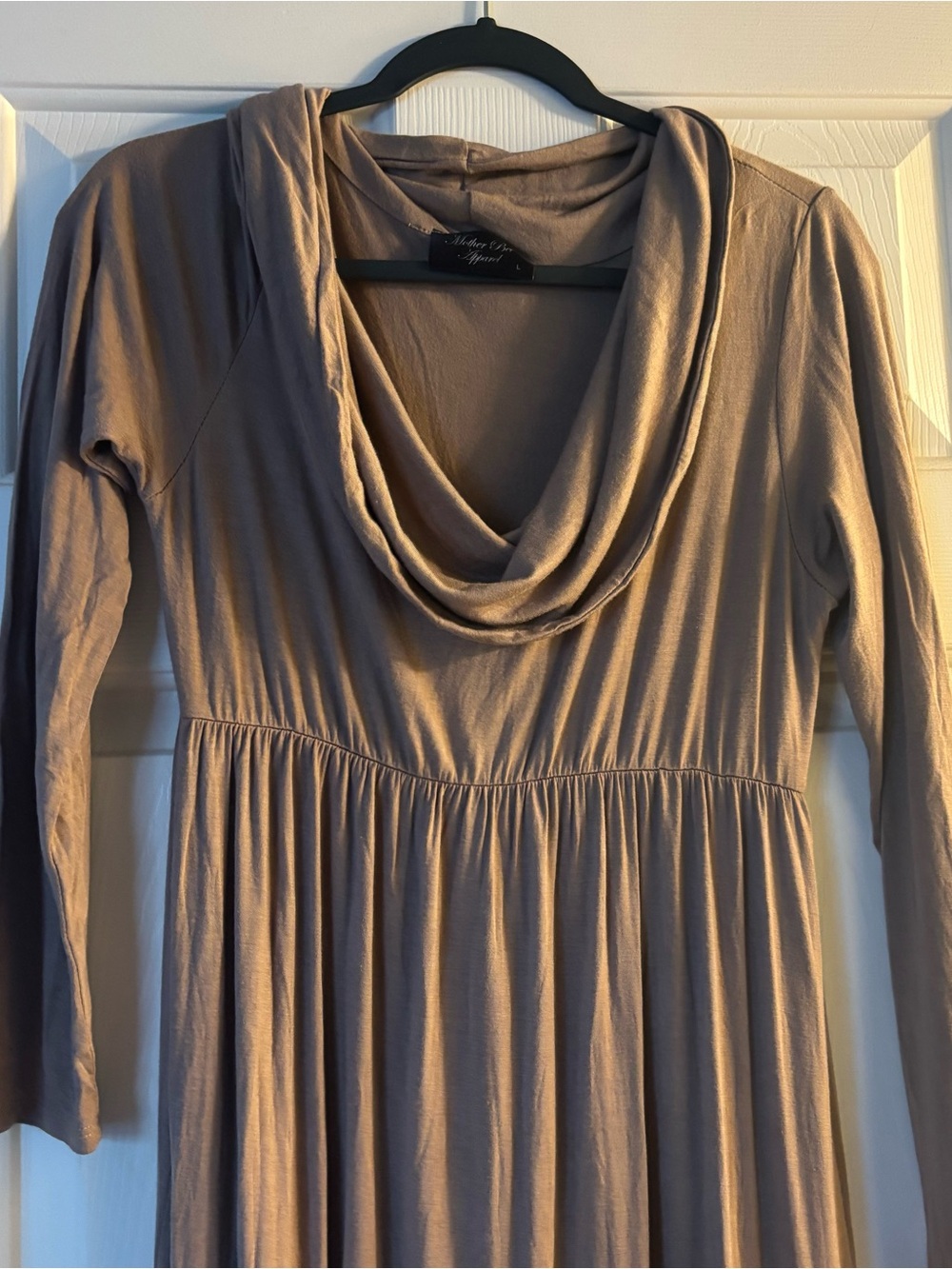 Mother Bee Maxi Cowl Neck Long Sleeve Brown Maternity Dress Gown Size Large - Picture 2 of 5